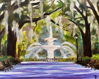 Print of Forsyth Park, Fountain, Savannah, Georgia, Coastal Art