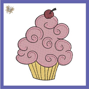 Cute Cupcake Machine Embroidery Design File for tea towels, aprons, sweatshirts, or pillows for DIY birthday party decor. Digital Download