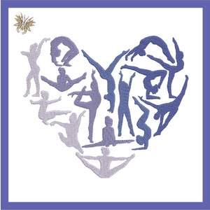 Fichier de conception de broderie Machine coeur gymnastique pour le cadeau parfait pour les Parents gymnaste.  Cadres 4x4, 5x7 et 8x12, 8 formats. Télécharger maintenant
