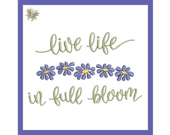 Diseño de bordado de máquina Live Life para almohada de lectura para adultos inspiradora, decoración de cobertizo enmarcada, DESCARGA INSTANTÁNEA