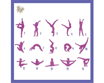 15 Small Gymnast Silhouettes Machine Embroidery Design Files in 8 formats fitting 4x4 hoop, Individual Poses for the Gymnastics Lover.