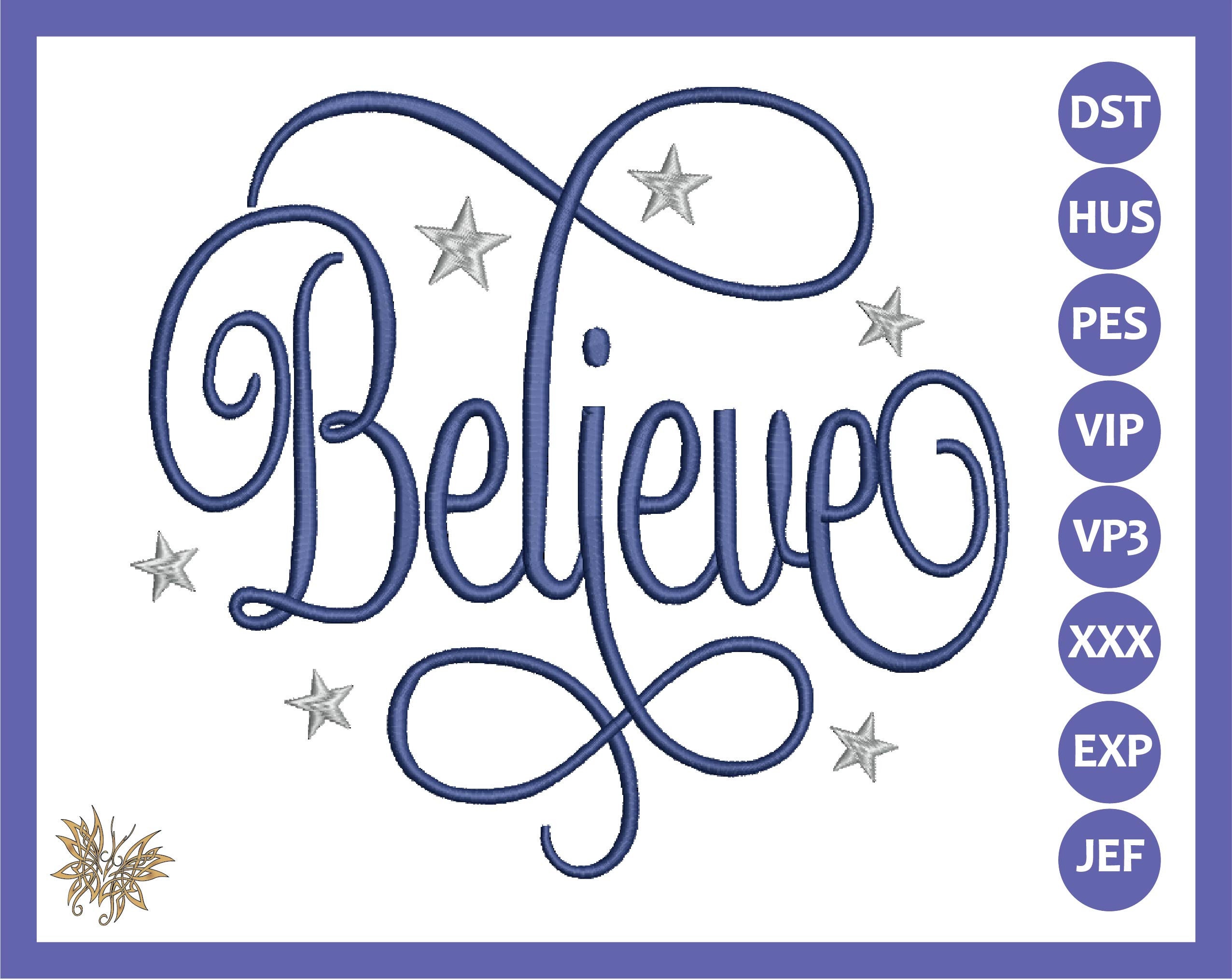 Elegant Script Believe Embroidery Machine Design, Inspirational Word in ...
