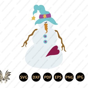 Pupazzo di neve rustico SVG, file di taglio della fattoria di campagna invernale accogliente, DOWNLOAD immediato