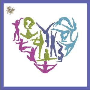 Gymnastics Heart Machine Embroidery Design File for the  Perfect Gymnast Lover Gift.  4x4, 5x7, and 8x12 hoop sizes, 8 formats. Download now