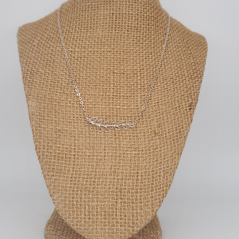 Necklace Sterling Silver Chain and Leafy Branch Link Charm
