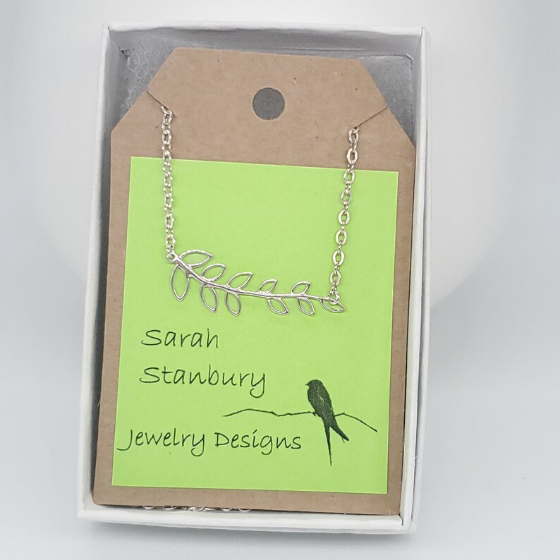 Necklace Sterling Silver Chain and Leafy Branch Link Charm