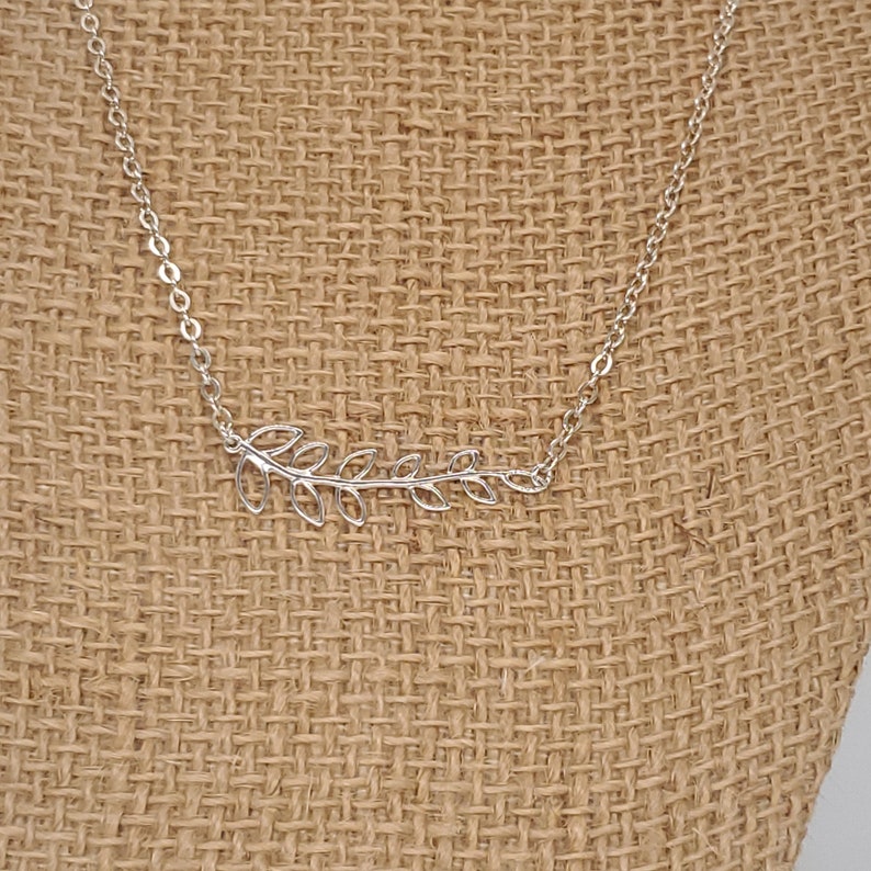 Necklace Sterling Silver Chain and Leafy Branch Link Charm