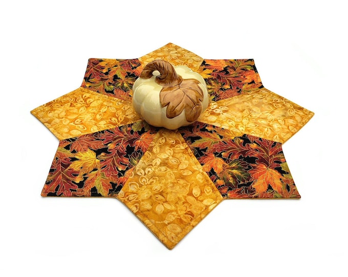 Quilted Fall Table Topper With Batik Leaves and Metallic Veining ...