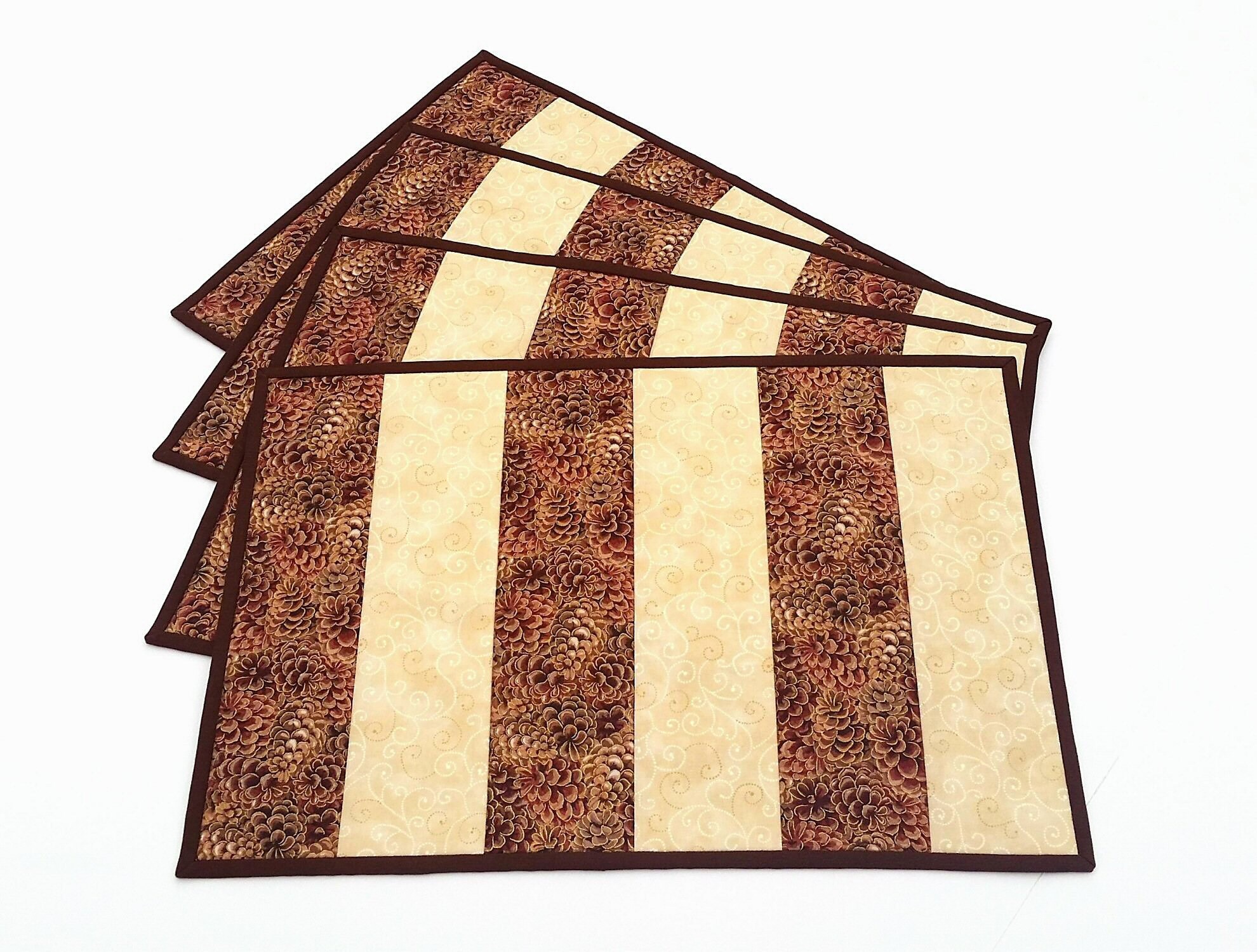 Quilted Placemats set of 4 cotton placemats with pine cones Etsy