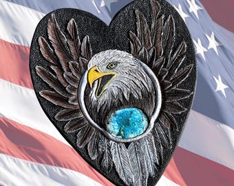 Parche de águila calva de cuero hecho a mano con turquesa: joyería patriótica