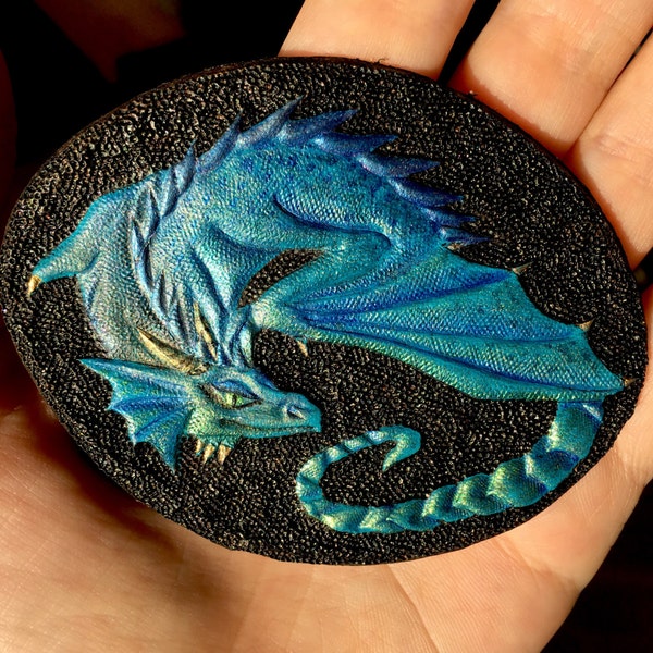 Azure dragon hair barrette - Hand tooled leather hair accessories - original gift for ages