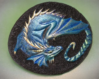 Azure dragon hair barrette - Hand tooled leather hair accessories - original gift for ages