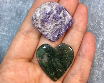 Mixed lot of charoite and moss agate cabochons - Beading, macrame, soutache, wire wrapping, silversmithing, leather craft supply