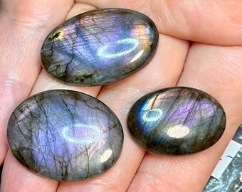 Purple labradorite cabochon set - DIY jewelry supply for beading, macrame, soutache, wire wrapping, bead embroidery, leathercraft, etc