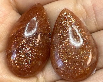 SALE! - Pair of red sunstone gemstones - Jewelry supply for beading, macrame, soutache, wire wrapping, bead embroidery, leathercraft, etc