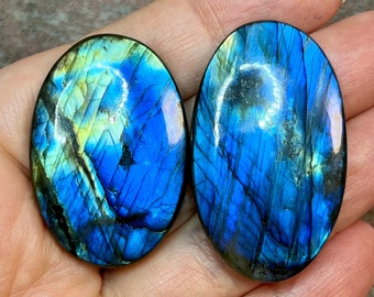 Blue labradorite cabochons lot - DIY jewelry supply for beading, macrame, soutache, wire wrapping, bead embroidery, leathercraft, etc