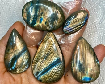 Golden labradorite cabochon set - DIY jewelry supply for beading, macrame, soutache, wire wrapping, bead embroidery, leathercraft, etc