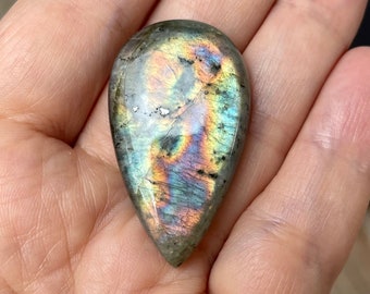 Rainbow labradorite teardrop cabochon - DIY jewelry supply for beading, macrame, soutache, wire wrapping, bead embroidery, leathercraft, etc