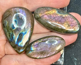 Rainbow labradorite cabochon set - DIY jewelry supply for beading, macrame, soutache, wire wrapping, bead embroidery, leathercraft, etc