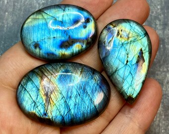 Blue labradorite cabochon set - DIY jewelry supply for beading, macrame, soutache, wire wrapping, bead embroidery, leathercraft, etc