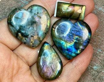 Rainbow labradorite cabochon set - DIY jewelry supply for beading, macrame, soutache, wire wrapping, bead embroidery, leathercraft, etc