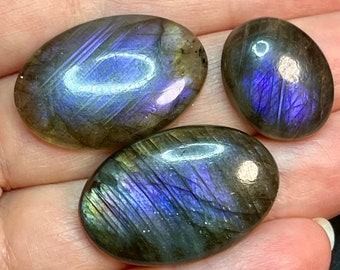 Purple labradorite cabochon set - DIY jewelry supply for beading, macrame, soutache, wire wrapping, bead embroidery, leathercraft, etc