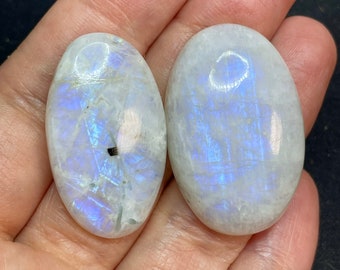 Rainbow moonstone cabochon set for handmade jewelry - Pair of moonstone gems for DIY jewellery making