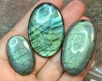 Green labradorite cabochons lot  - DIY jewelry supply for beading, macrame, soutache, wire wrapping, bead embroidery, leathercraft, etc