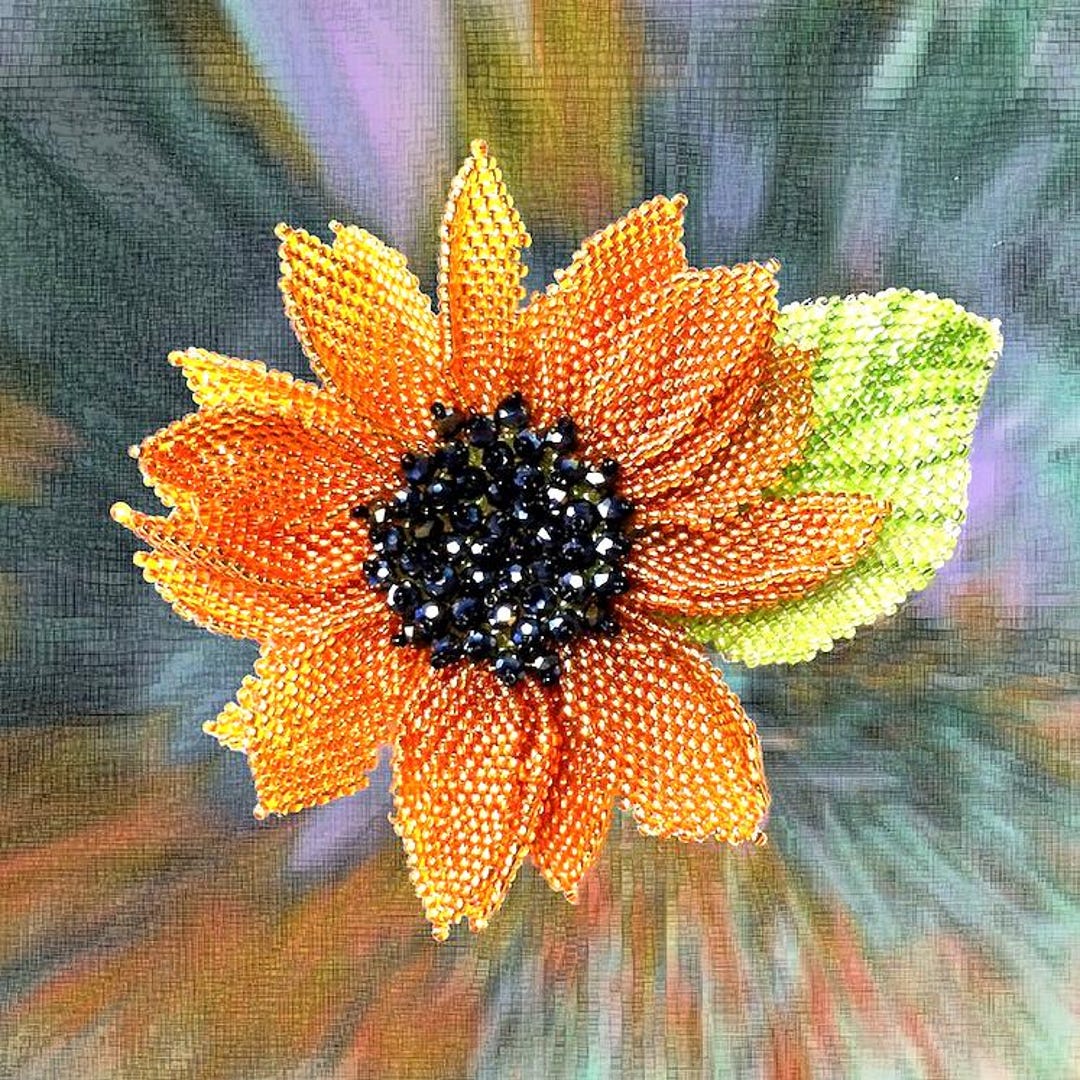 Pattern & Tutorial for Beaded Sunflower With the Leaf - Beading Schema ...