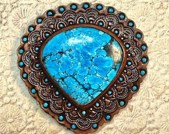 Accesorio para bolso de cuero repujado con turquesa - Concho estilo occidental