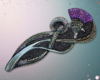 Broche de cardo de cuero repujado / Accesorio para chal