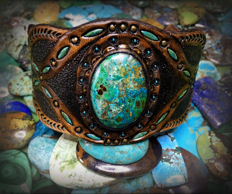 Vintage Looking Hand Tooled Leather Rustic Cuff Bracelet With - Etsy
