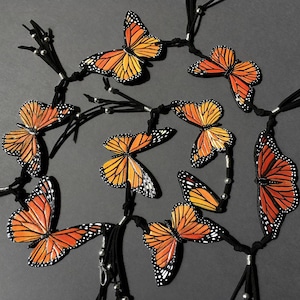 Hand tooled leather belt / necklace transformer with monarch butterflies - Hand painted monarch butterflies - Exclusive gift for her