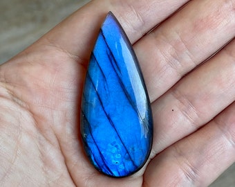 Blue teardrop labradorite cabochon - DIY jewelry supply for beading, macrame, soutache, wire wrapping, bead embroidery, leathercraft, etc