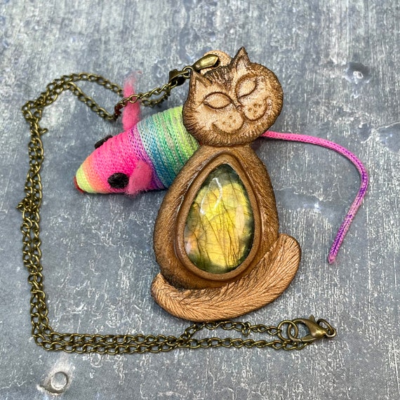 Pendentif Chat En Alliage Marron Avec Strass - Bijou Fantaisie Occasion