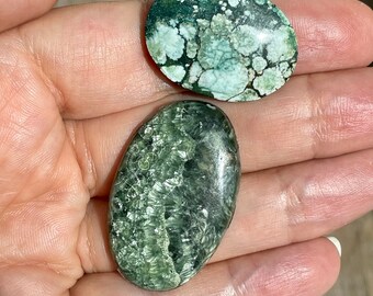 Lot of matching seraphinite & turquoise cabochons - Jewelry supply for beading, macrame, soutache, wire wrapping, bead embroidery, etc