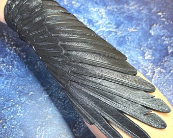 Tooled Leather Raven Wing Bracer: Hand-Painted Cosplay Gauntlet