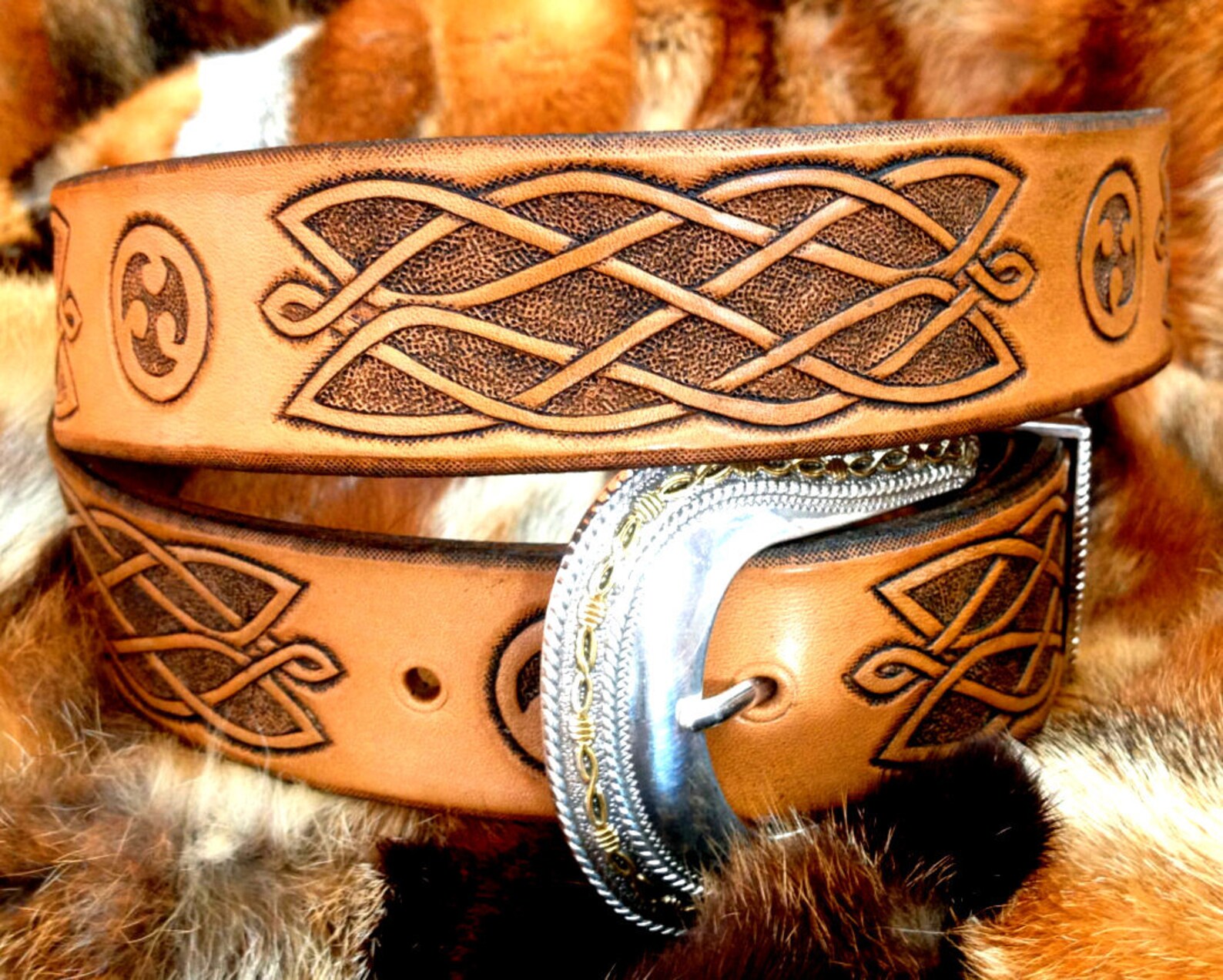 Hand Tooled Leather Belt With Celtic Ornament Hand Carved Etsy