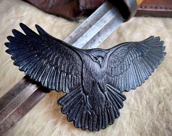Tooled Leather Raven Hair Barrette