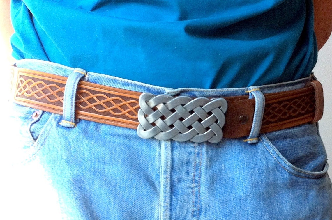 Hand Tooled Leather Celtic Knot Belt Hand Carved Custom Made Etsy