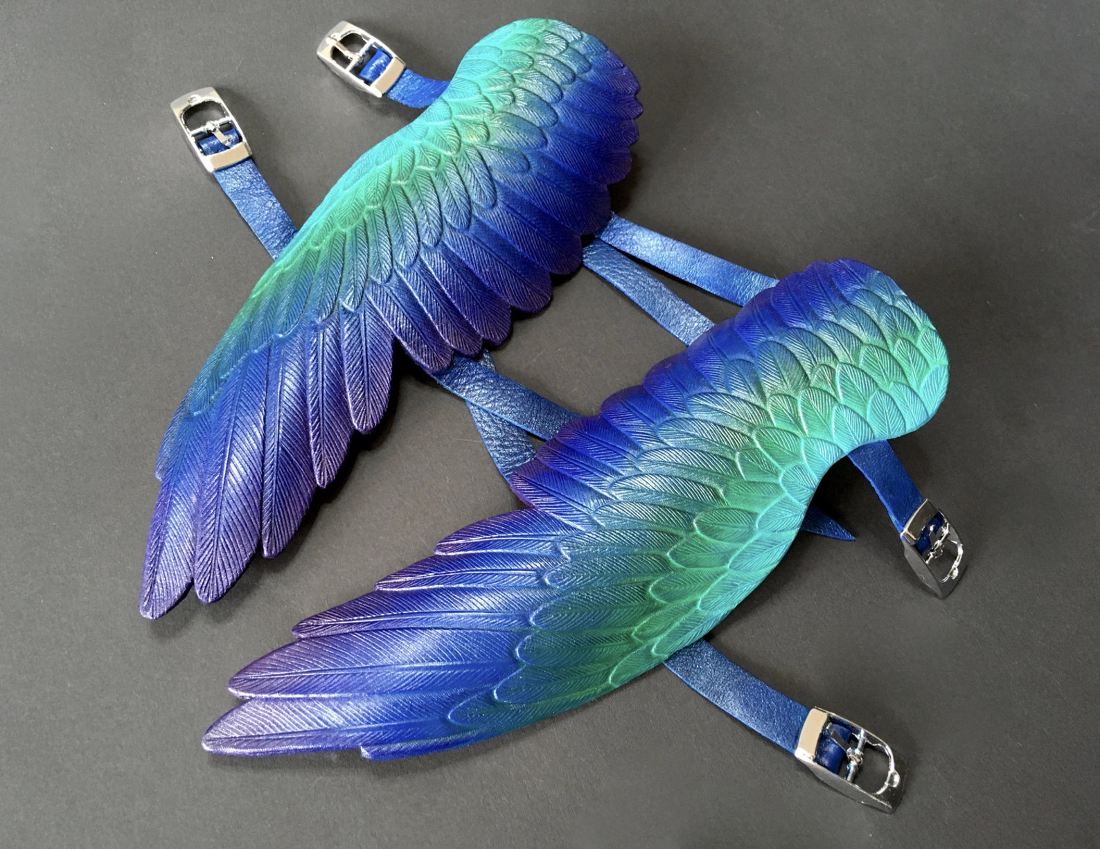 Peacock Wings Bracers Pair of Hand Tooled Leather Winged Etsy