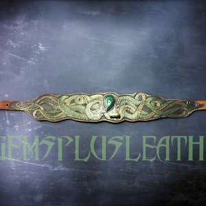 Hand tooled and hand painted leather dog collar with malachite octopus Stylish artisan accessories by Gemsplusleather image 6