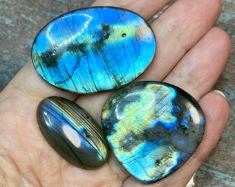 Rainbow labradorite cabochon set - DIY jewelry supply for beading, macrame, soutache, wire wrapping, bead embroidery, leathercraft, etc