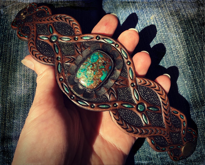 Tooled Leather Jewellery Set With Chrysocolla Cabochons & Etsy