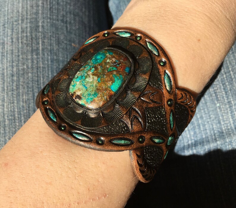 Tooled Leather Jewellery Set With Chrysocolla Cabochons & Etsy