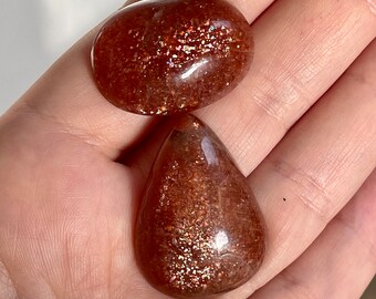 SALE! - 2 matching red sunstone gemstones - Jewelry supply for beading, macrame, soutache, wire wrapping, bead embroidery, leathercraft, etc