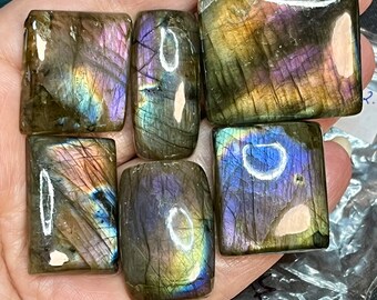 Rainbow labradorite cabochon set - DIY jewelry supply for beading, macrame, soutache, wire wrapping, bead embroidery, leathercraft, etc