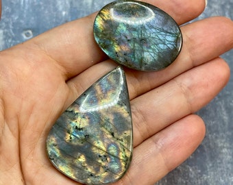 Rainbow labradorite cabochon set - DIY jewelry supply for beading, macrame, soutache, wire wrapping, bead embroidery, leathercraft, etc