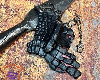 Hand-Painted Leather Dragon Skin Imitation Pendant-transformer with Smoky Quartz Crystal - LOTR and GOT Inspired jewelry by GemsPlusLeather