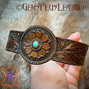 Tooled Leather Bracelet: Western Turquoise Cuff - Hand-Painted Boho Jewelry